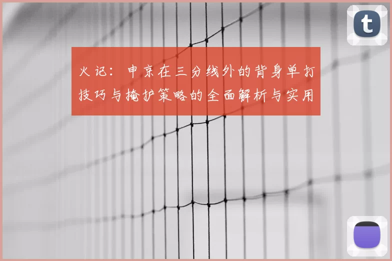 火记：申京在三分线外的背身单打技巧与掩护策略的全面解析与实用指南